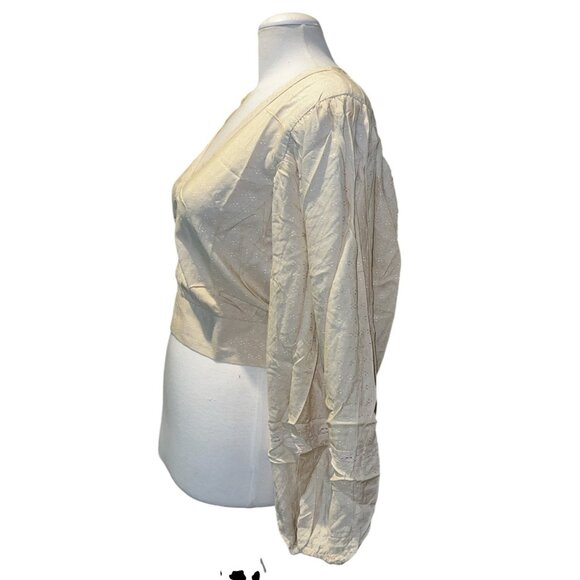 Band of the Free V Neck Long Sleeve Peasant Boho Blouse Sz Medium Womens Cream - Picture 11 of 11